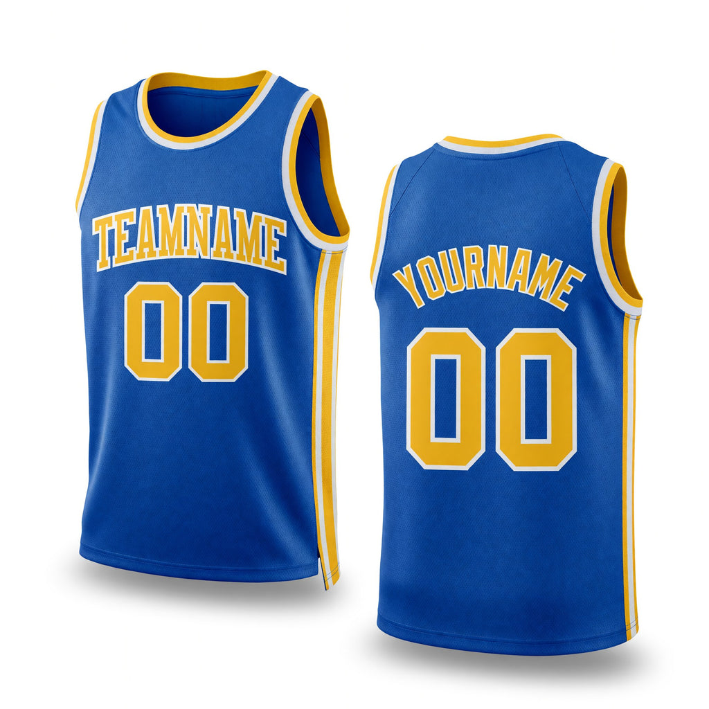 Custom Blue Gold-White Authentic Throwback Basketball Jersey