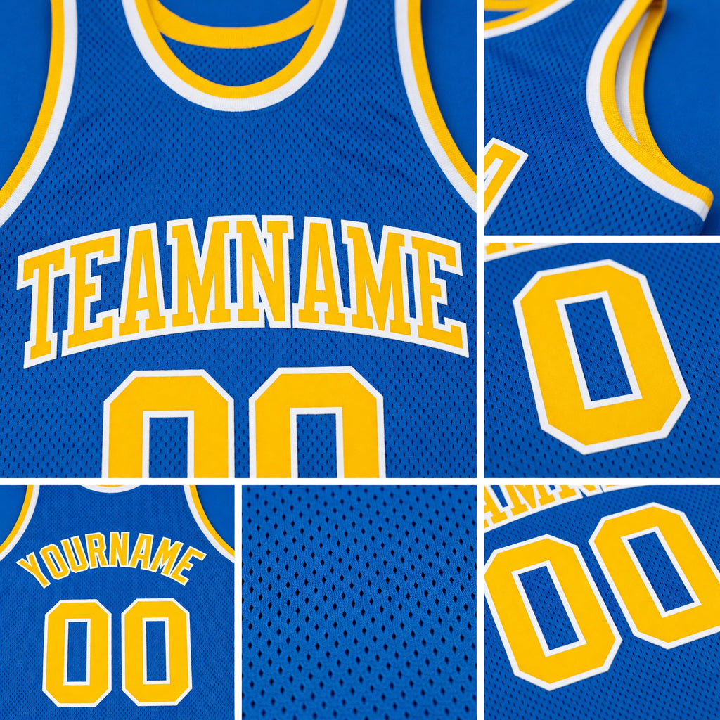 Custom Blue Gold-White Authentic Throwback Basketball Jersey detail