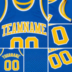 Custom Blue Gold-White Authentic Throwback Basketball Jersey detail