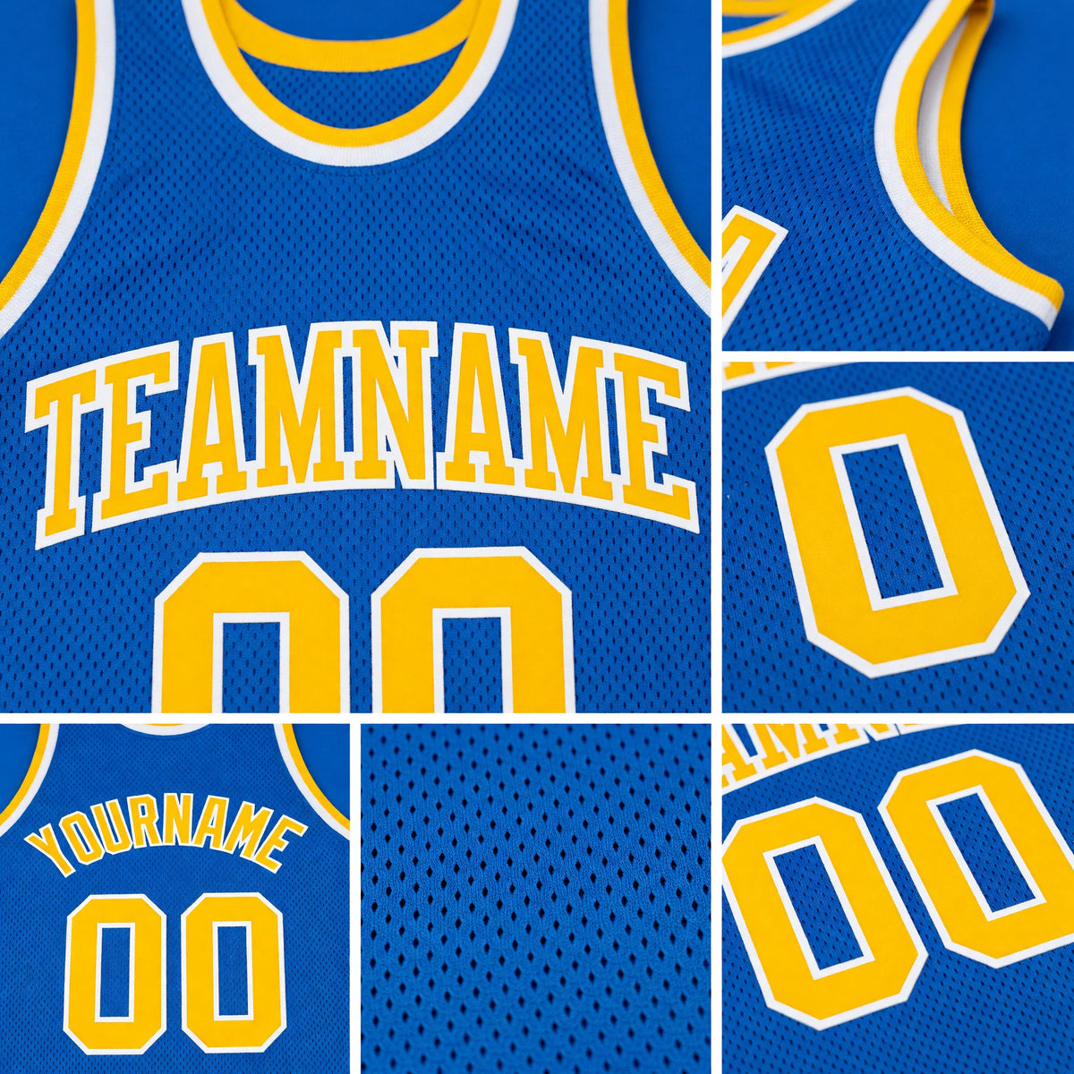 Custom Blue Gold-White Authentic Throwback Basketball Jersey detail