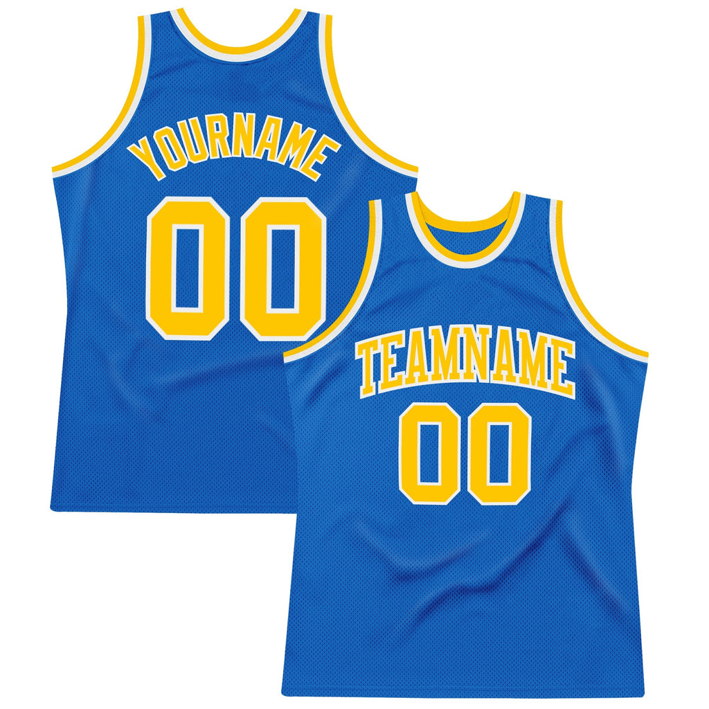 Custom Blue Gold-White Authentic Throwback Basketball Jersey photo 1