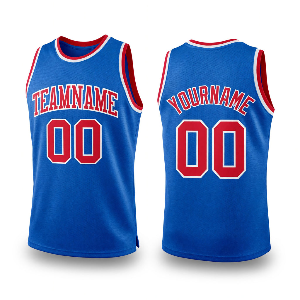 Custom Blue Red-White Authentic Throwback Basketball Jersey