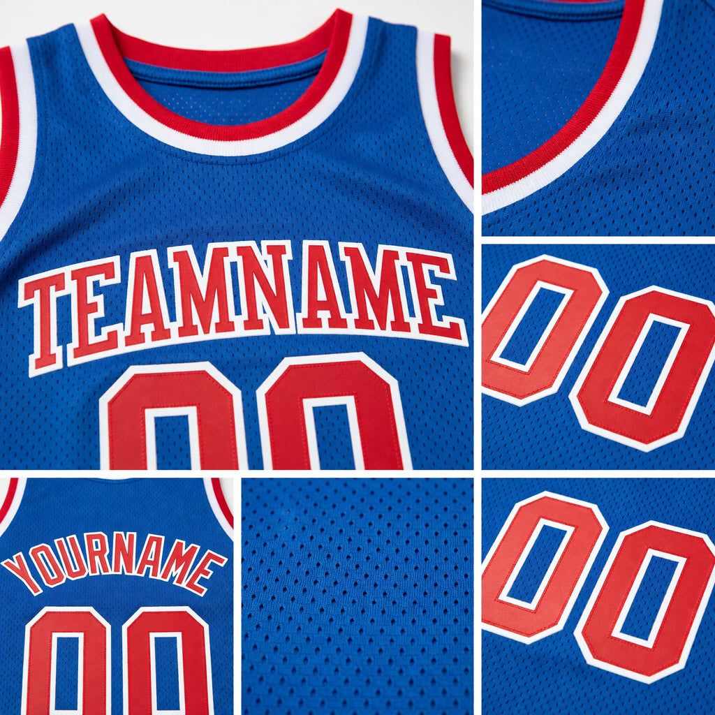 Custom Blue Red-White Authentic Throwback Basketball Jersey detail