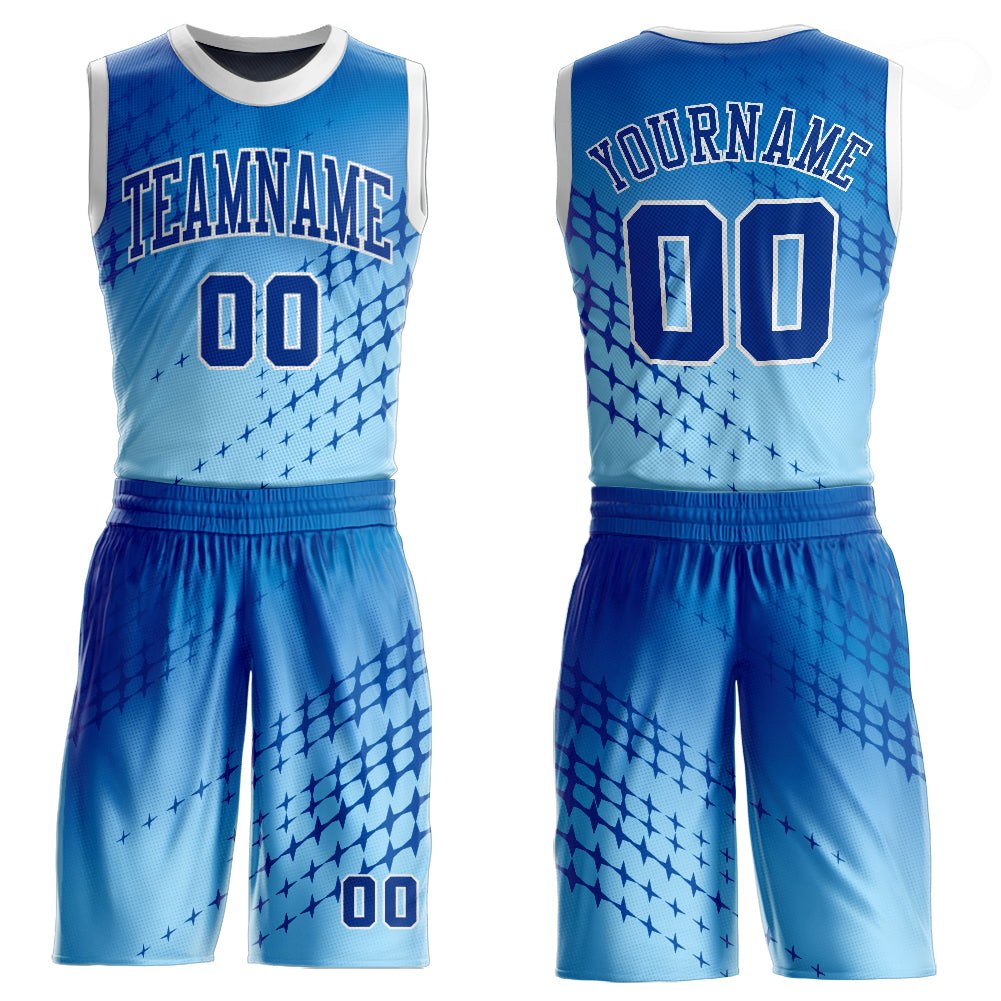 Custom Blue Royal-Light Blue Round Neck Sublimation Basketball Uniform Jersey