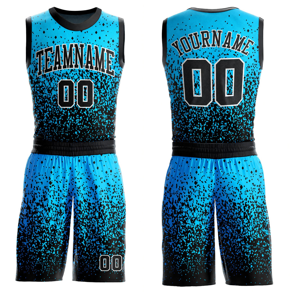 Custom Blue Black-White Round Neck Sublimation Basketball Uniform Jersey