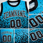 Custom Blue Black-White Round Neck Sublimation Basketball Uniform Jersey detail