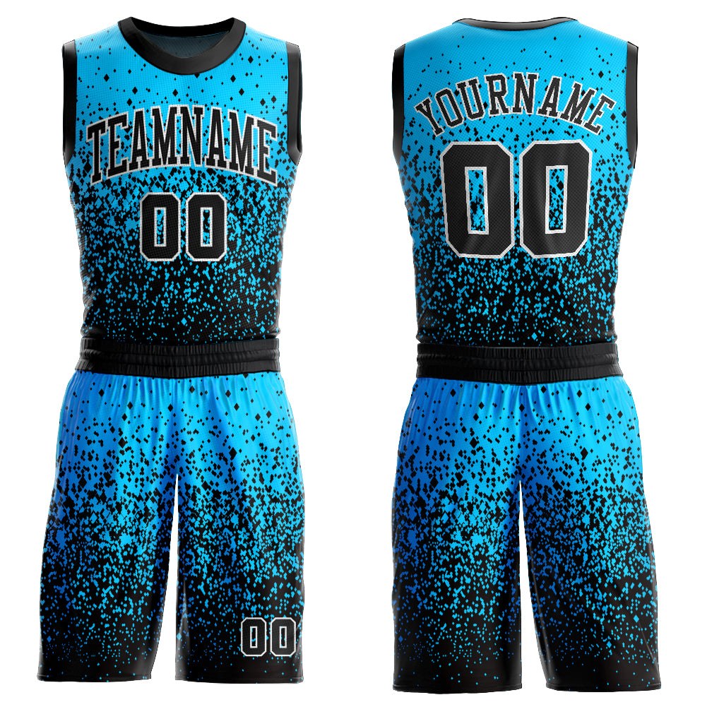 Custom Blue Black-White Round Neck Sublimation Basketball Uniform Jersey photo 1