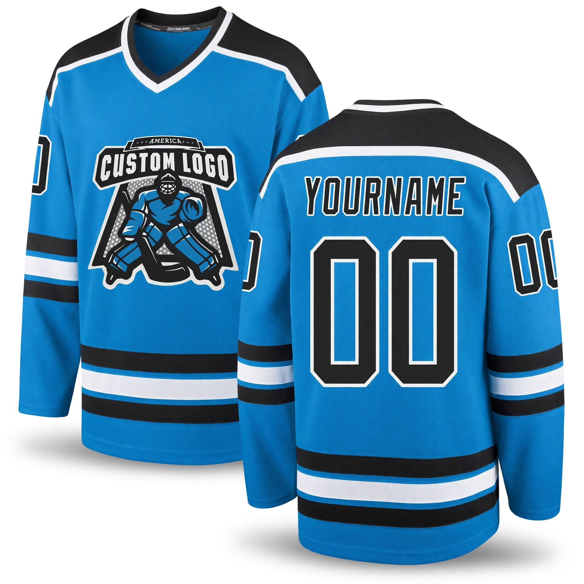 Custom Blue Black-White Hockey Jersey