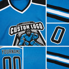 Custom Blue Black-White Hockey Jersey detail