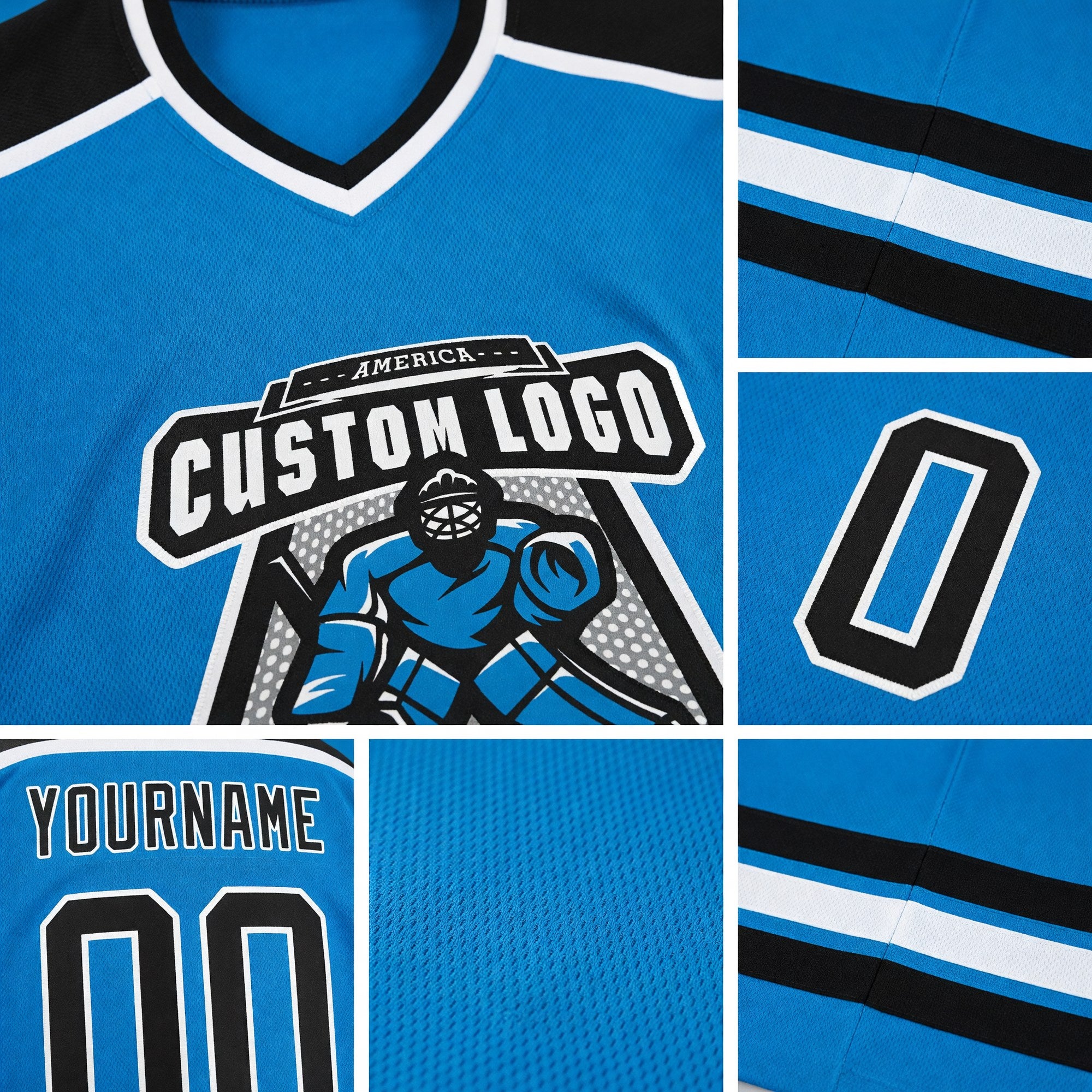Custom Blue Black-White Hockey Jersey detail