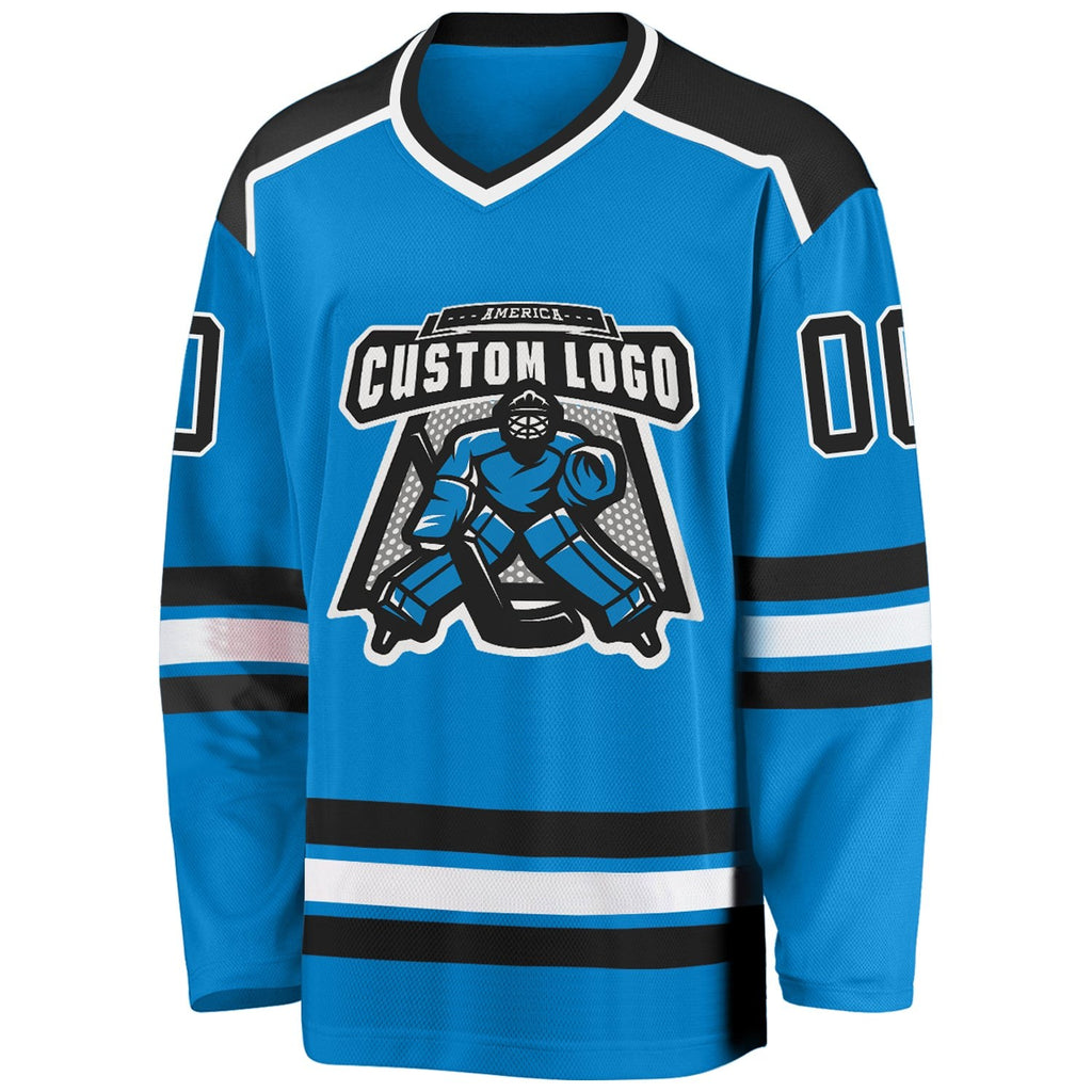 Custom Blue Black-White Hockey Jersey photo 2