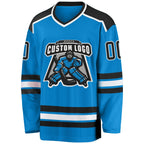 Custom Blue Black-White Hockey Jersey photo 2