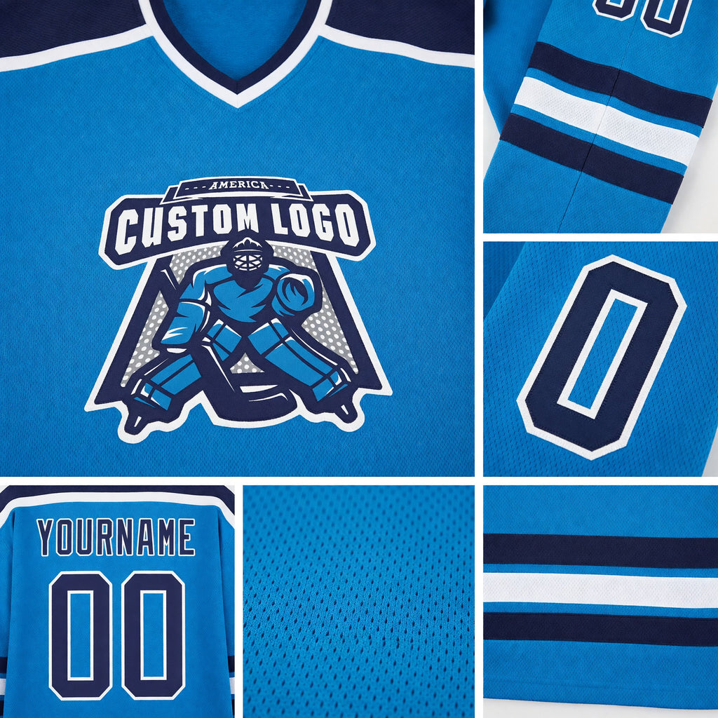 Custom Blue Navy-White Hockey Jersey detail