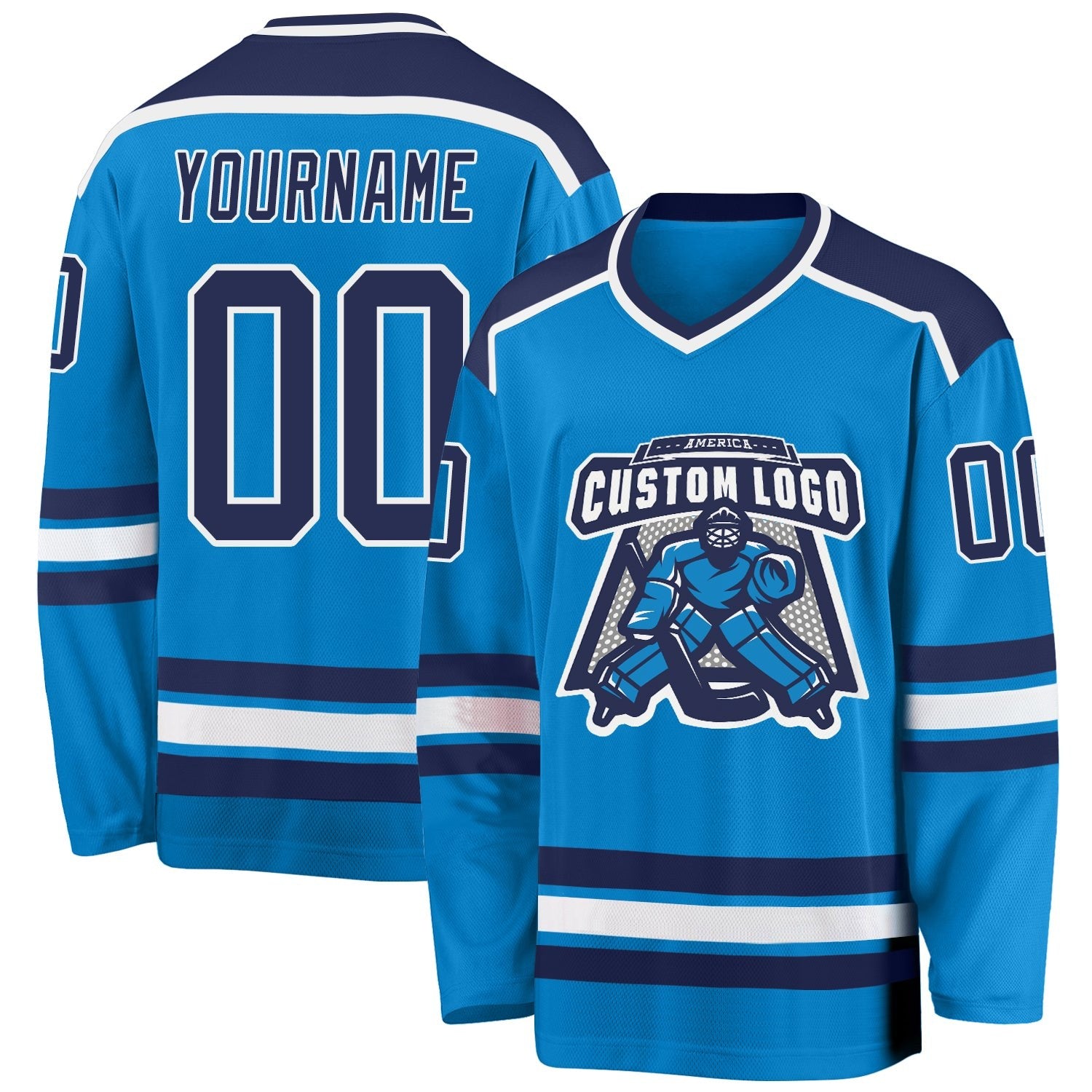 Custom Blue Navy-White Hockey Jersey photo 1
