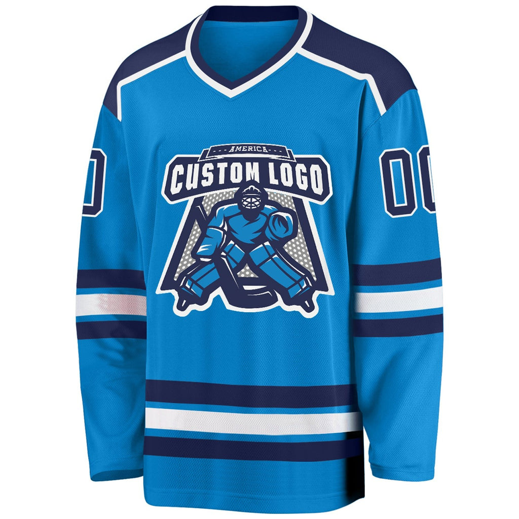 Custom Blue Navy-White Hockey Jersey photo 2