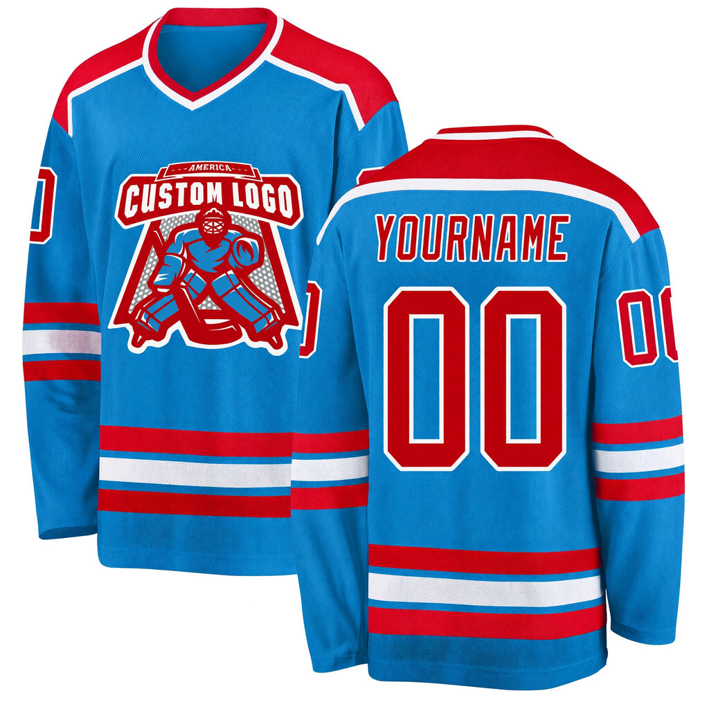 Custom Blue Red-White Hockey Jersey