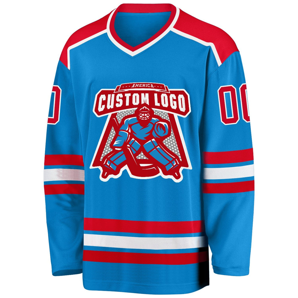 Custom Blue Red-White Hockey Jersey photo 2