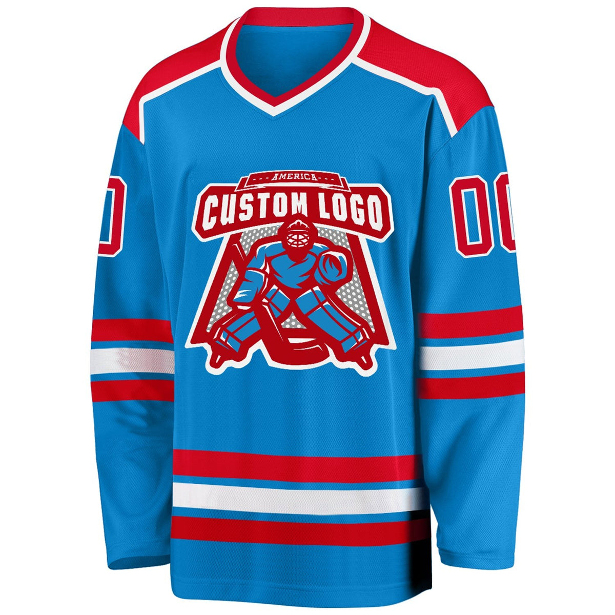 Custom Blue Red-White Hockey Jersey photo 2