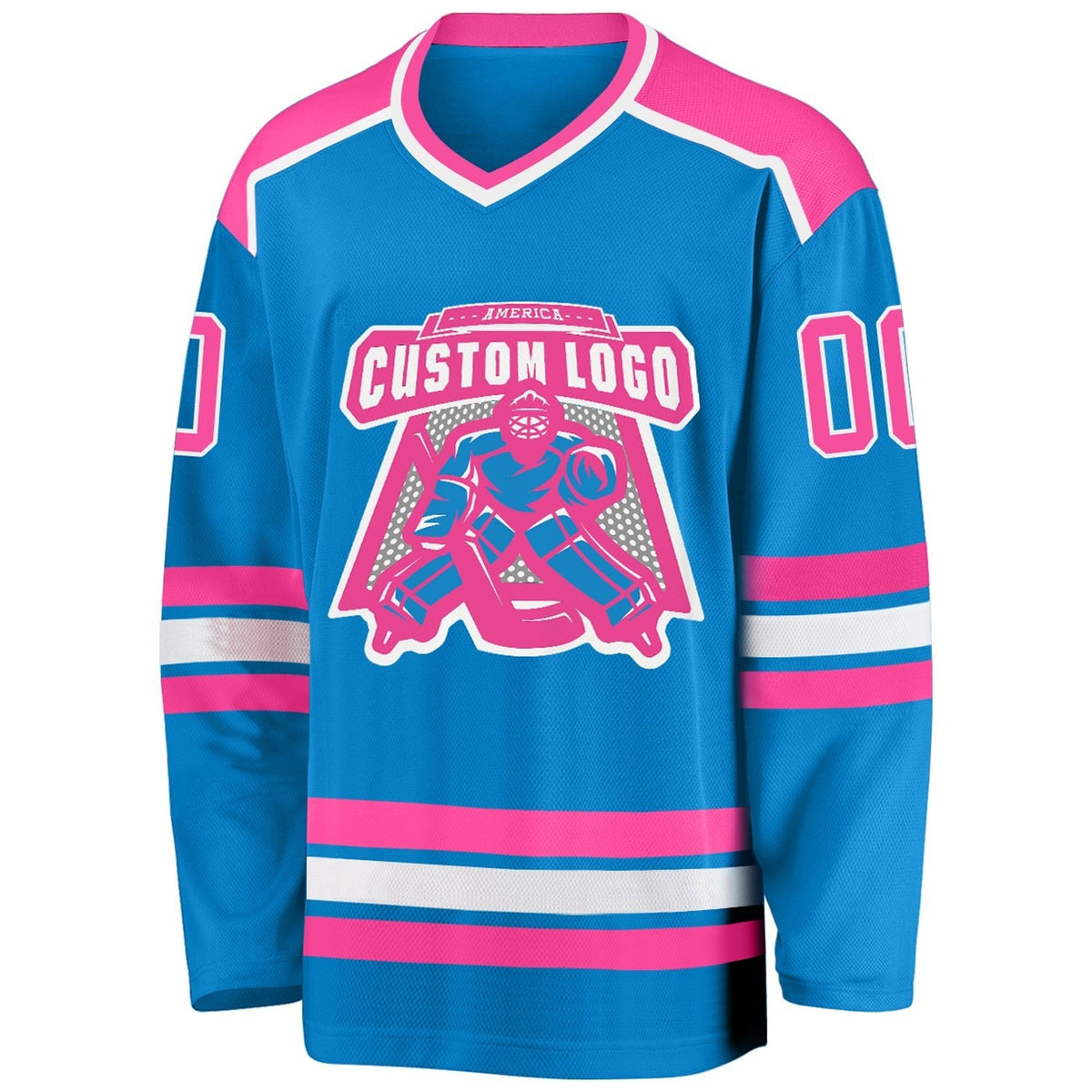 Custom Blue Pink-White Hockey Jersey photo 2