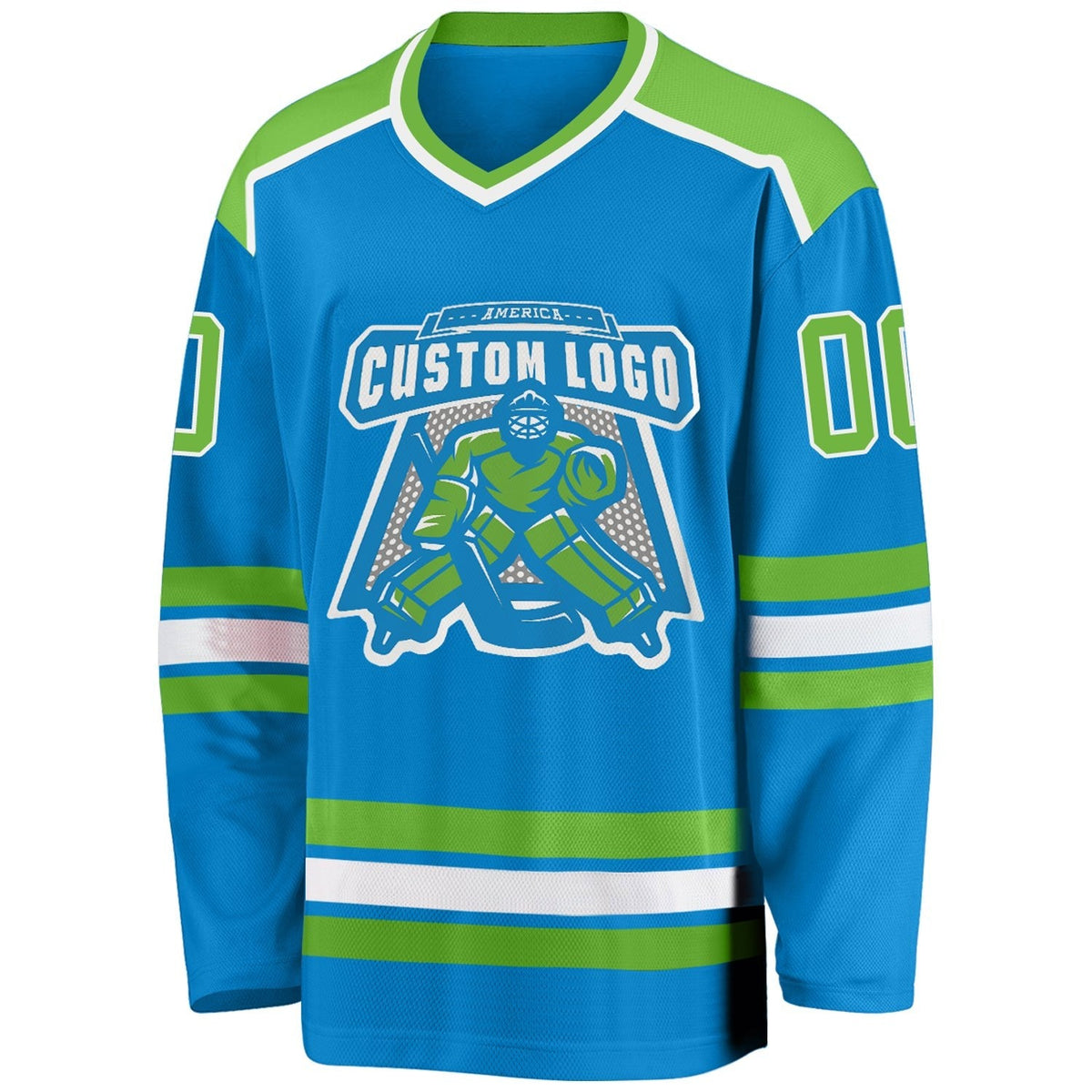 Custom Blue Neon Green-White Hockey Jersey photo 2