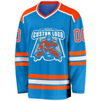 Custom Blue Orange-White Hockey Jersey photo 2