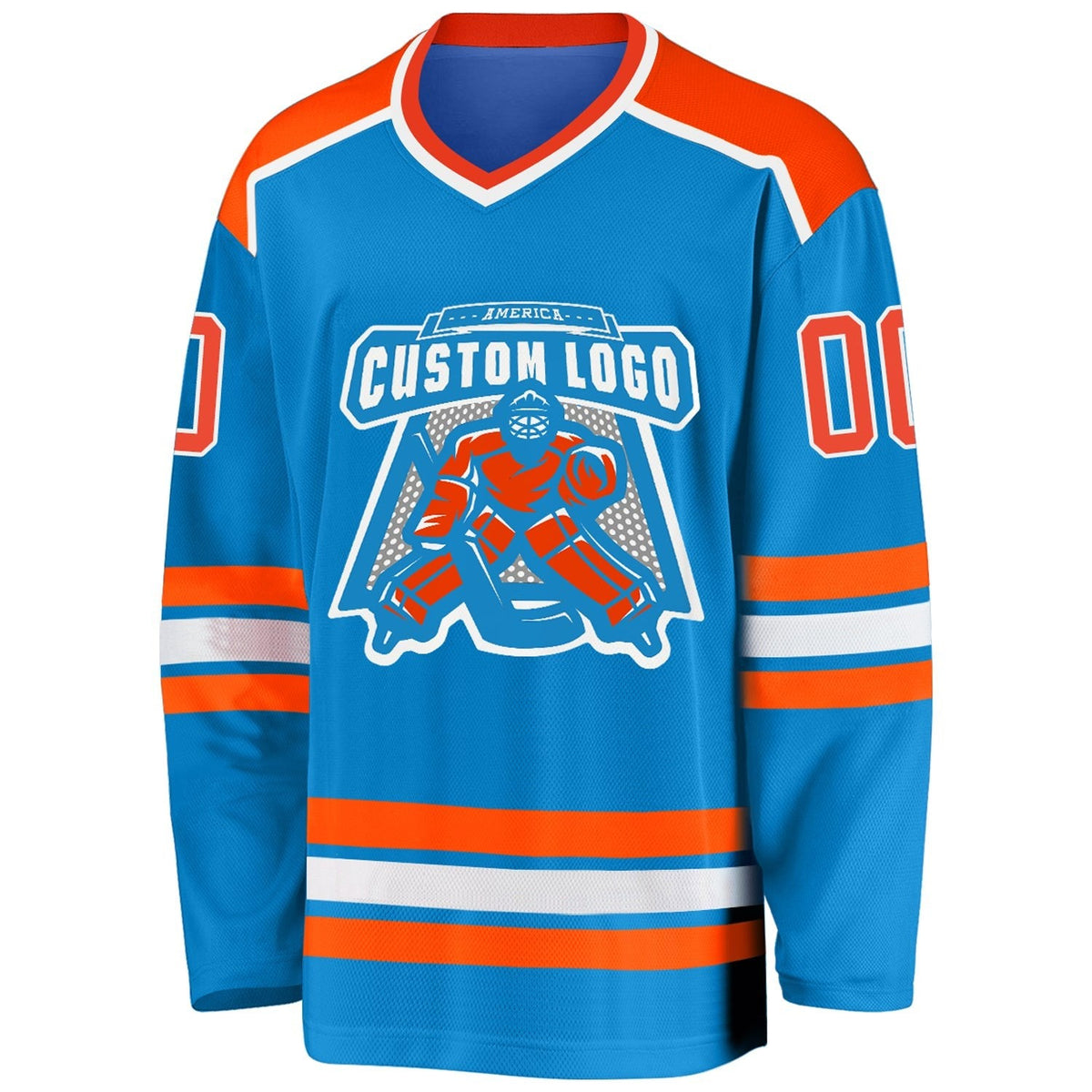 Custom Blue Orange-White Hockey Jersey photo 2