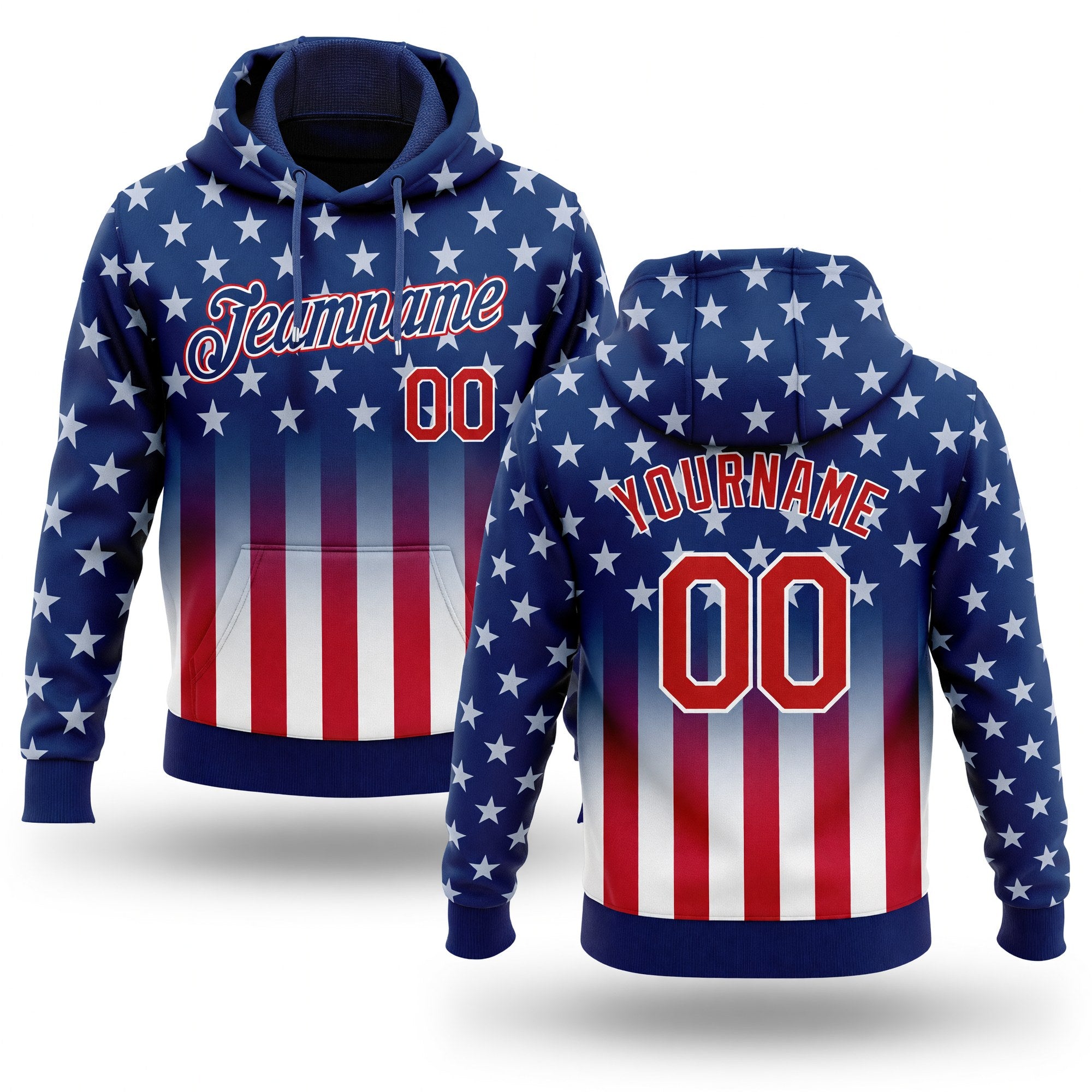 Custom Stitched Blue Red-White 3D American Flag Fashion Sports Pullover Sweatshirt Hoodie
