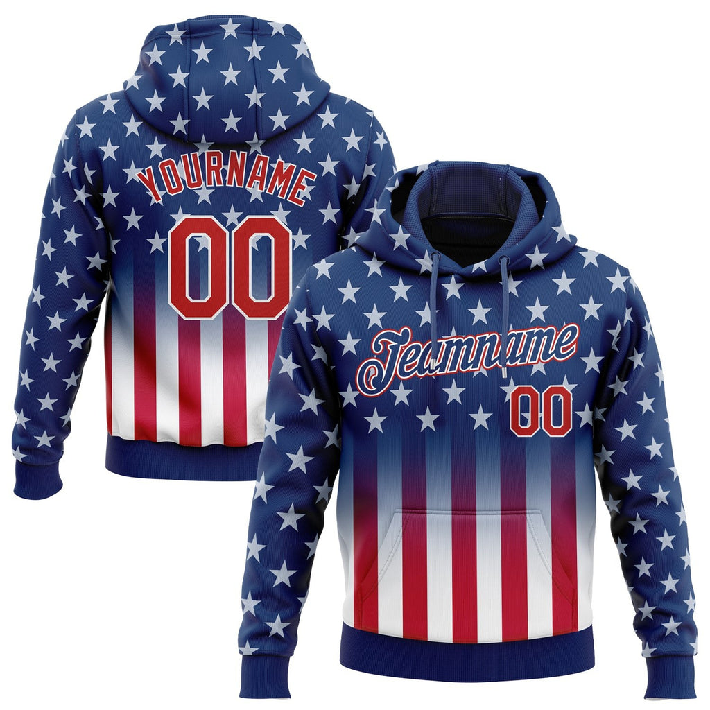Custom Stitched Blue Red-White 3D American Flag Fashion Sports Pullover Sweatshirt Hoodie photo 1
