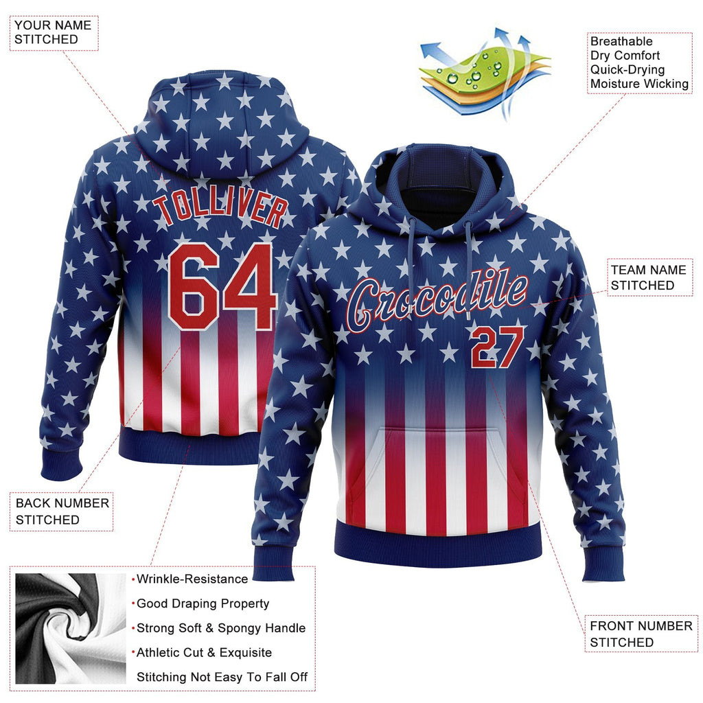 Custom Stitched Blue Red-White 3D American Flag Fashion Sports Pullover Sweatshirt Hoodie photo 2