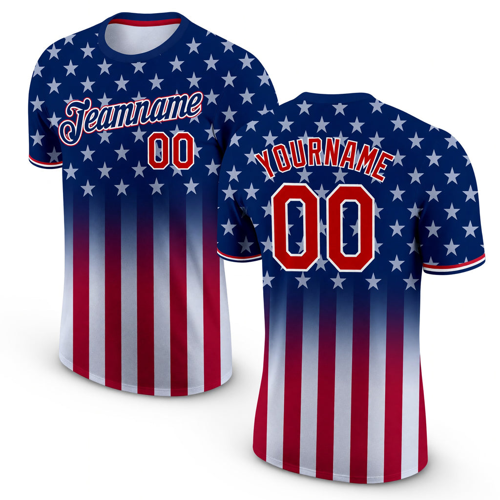 Custom Blue Red-White 3D American Flag Fashion Performance T-Shirt