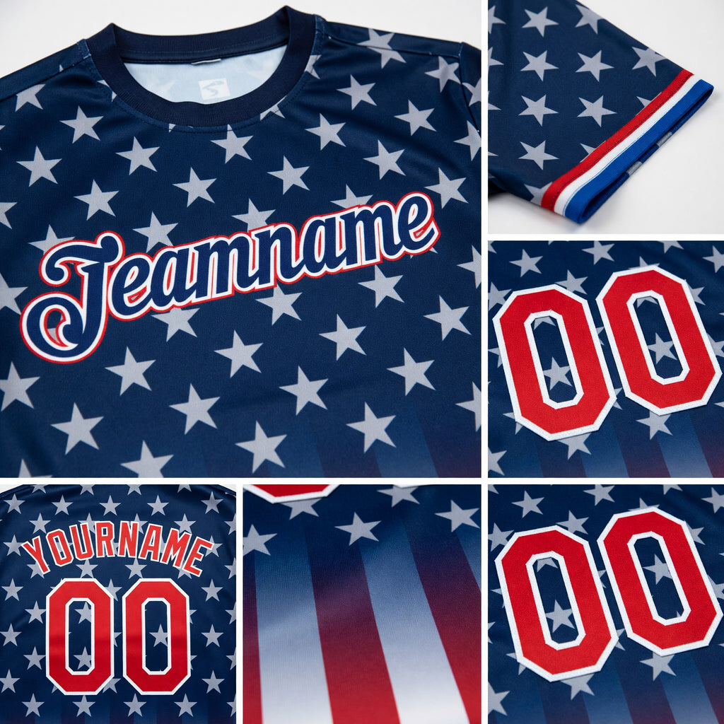 Custom Blue Red-White 3D American Flag Fashion Performance T-Shirt detail