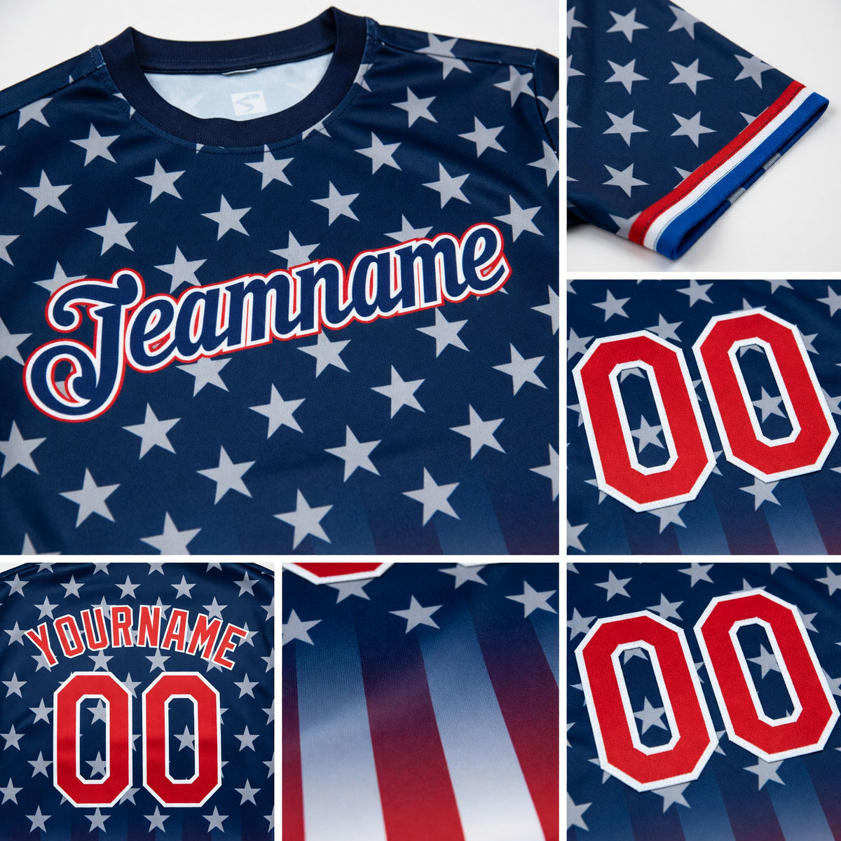 Custom Blue Red-White 3D American Flag Fashion Performance T-Shirt detail
