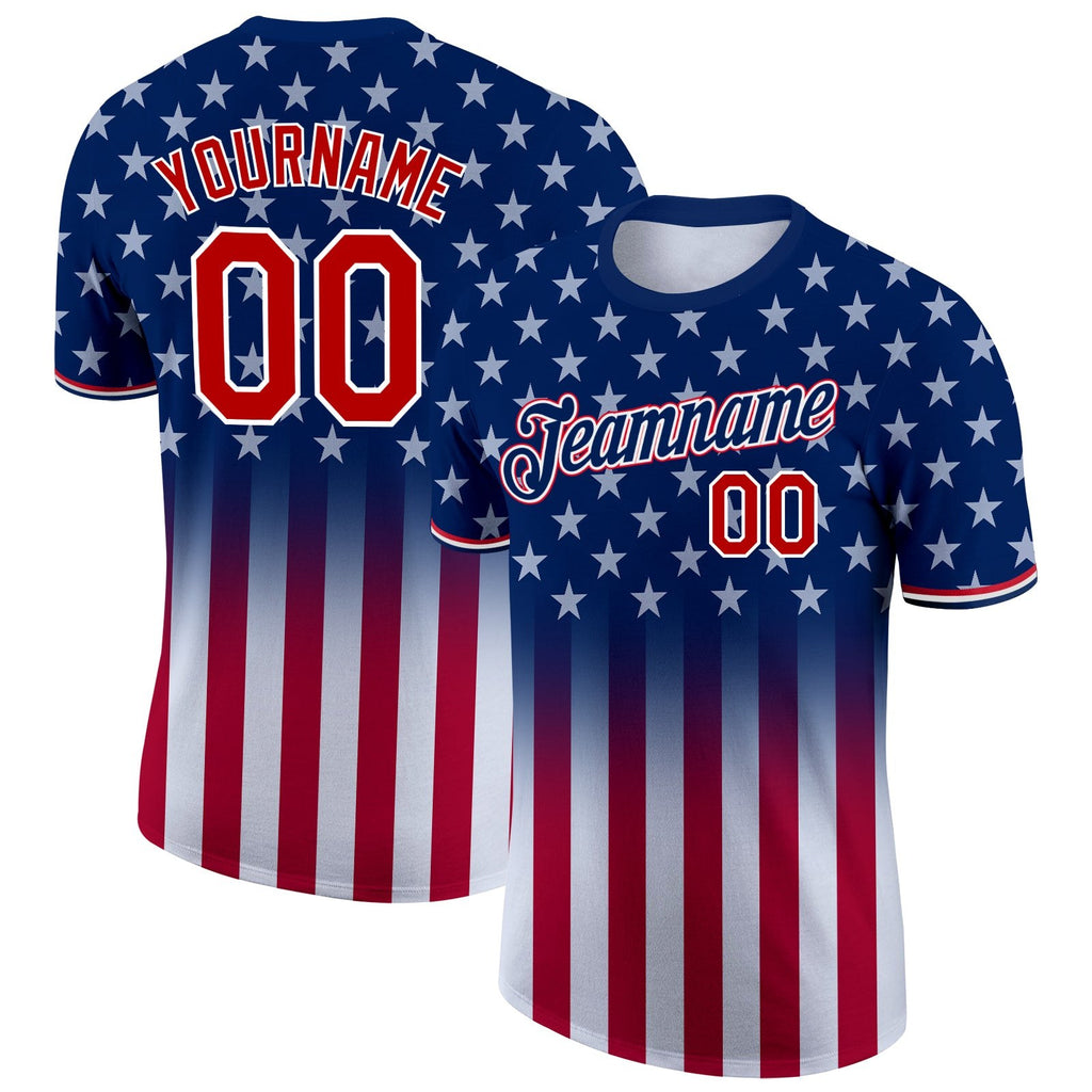Custom Blue Red-White 3D American Flag Fashion Performance T-Shirt photo 1