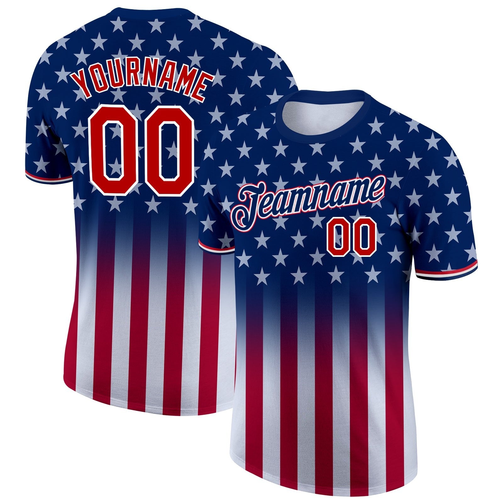 Custom Blue Red-White 3D American Flag Fashion Performance T-Shirt photo 1
