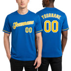 Custom Blue Gold-White Performance T-Shirt worn front and back