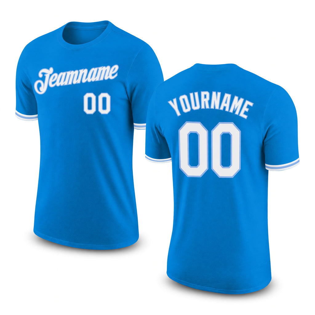 Custom Blue White-Light Blue Performance T-Shirt