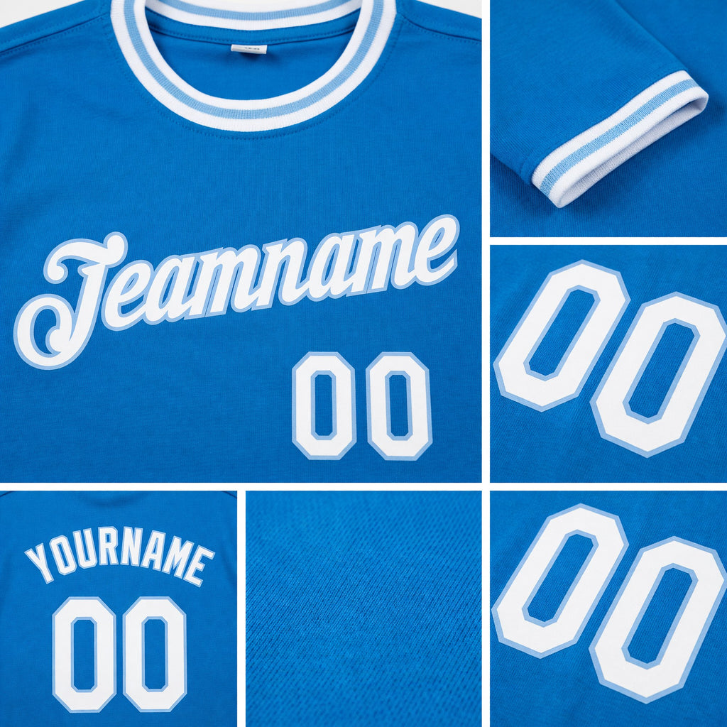 Custom Blue White-Light Blue Performance T-Shirt detail