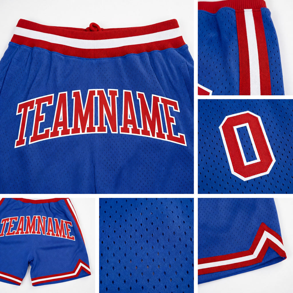 Custom Blue Red-White Authentic Throwback Basketball Shorts detail