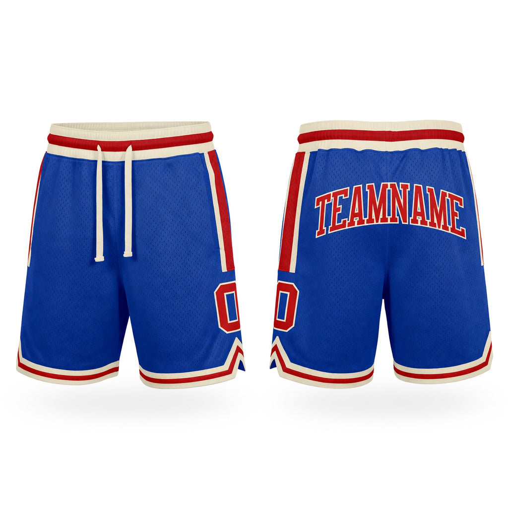 Custom Blue Red-Cream Authentic Throwback Basketball Shorts