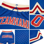 Custom Blue Red-Cream Authentic Throwback Basketball Shorts detail