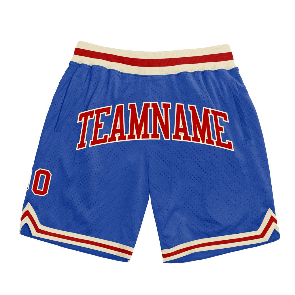 Custom Blue Red-Cream Authentic Throwback Basketball Shorts photo 1