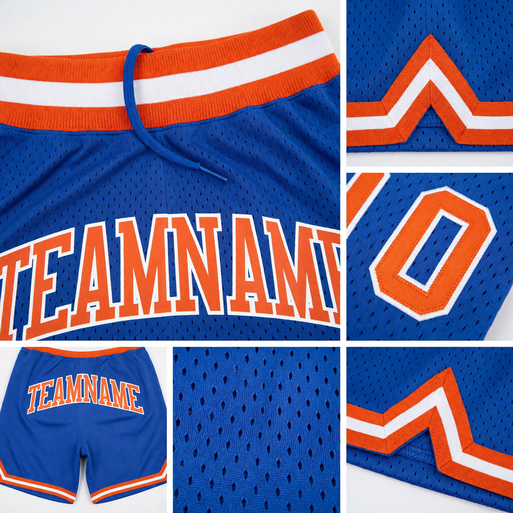 Custom Blue Orange-White Authentic Throwback Basketball Shorts detail