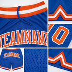 Custom Blue Orange-White Authentic Throwback Basketball Shorts detail