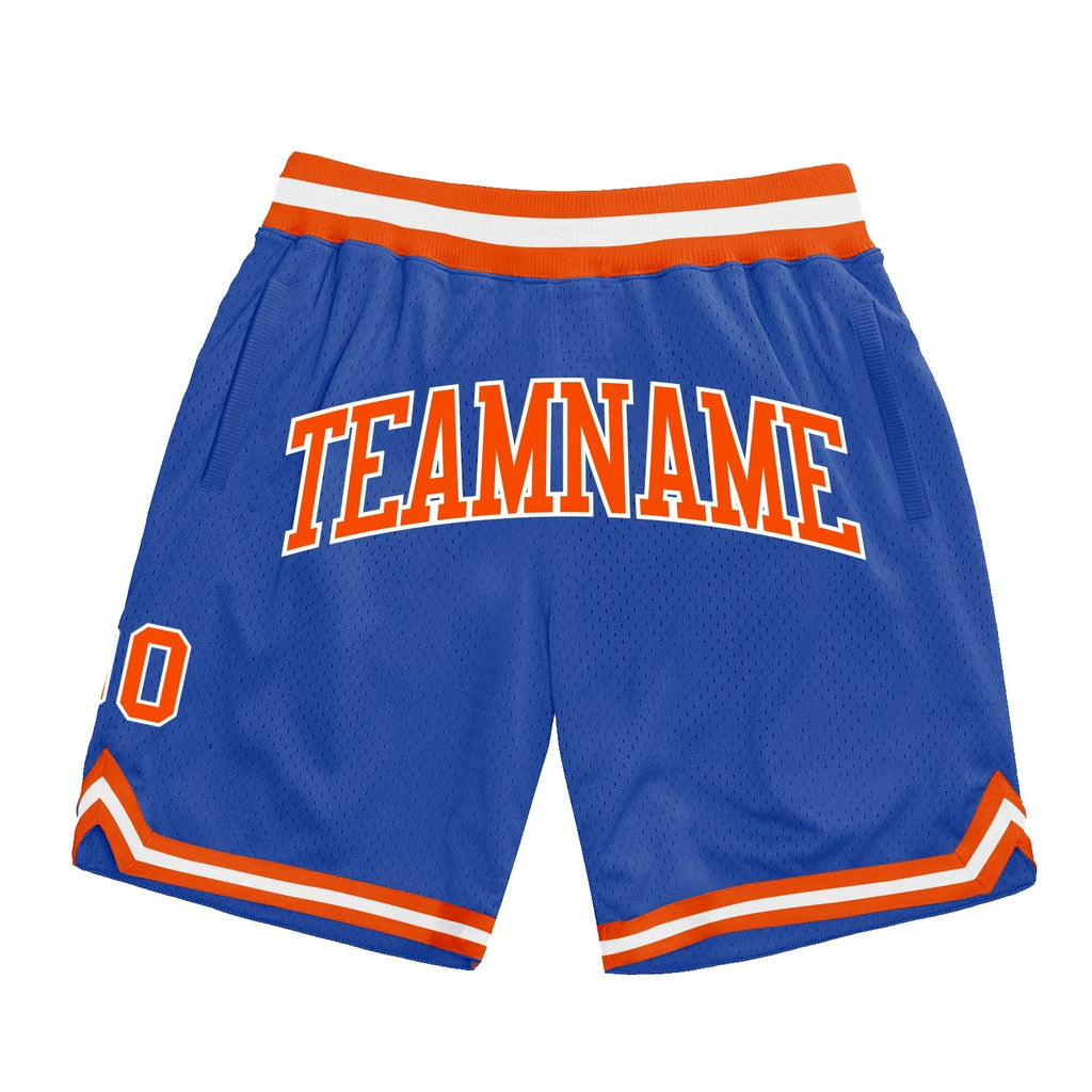 Custom Blue Orange-White Authentic Throwback Basketball Shorts photo 1