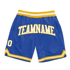Custom Blue White-Gold Authentic Throwback Basketball Shorts photo 1