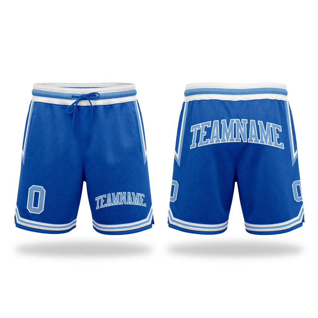 Custom Blue Light Blue-White Authentic Throwback Basketball Shorts
