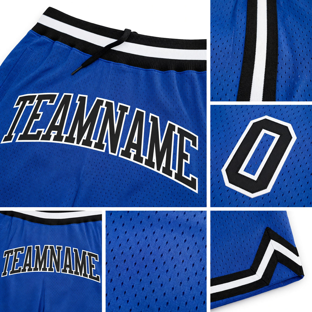 Custom Blue Black-White Authentic Throwback Basketball Shorts detail
