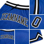 Custom Blue Black-White Authentic Throwback Basketball Shorts detail