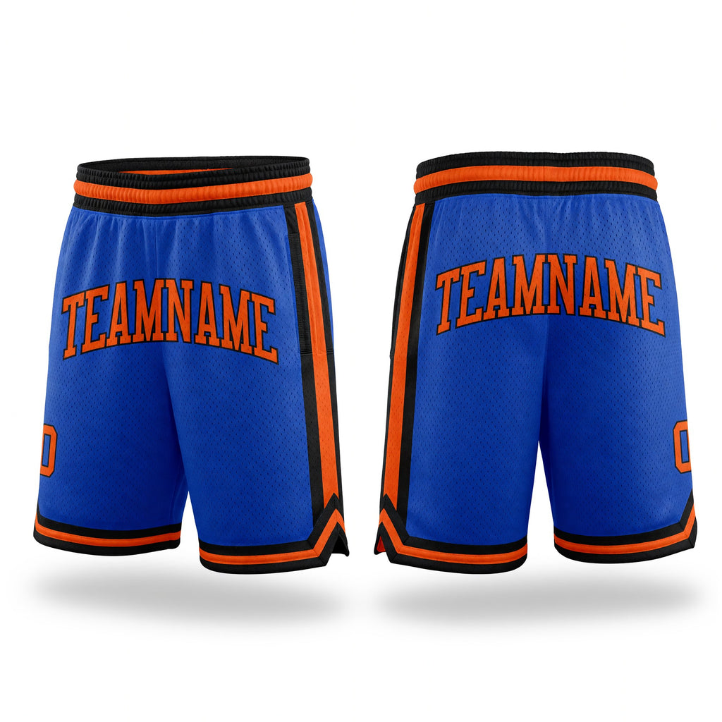 Custom Blue Orange-Black Authentic Throwback Basketball Shorts