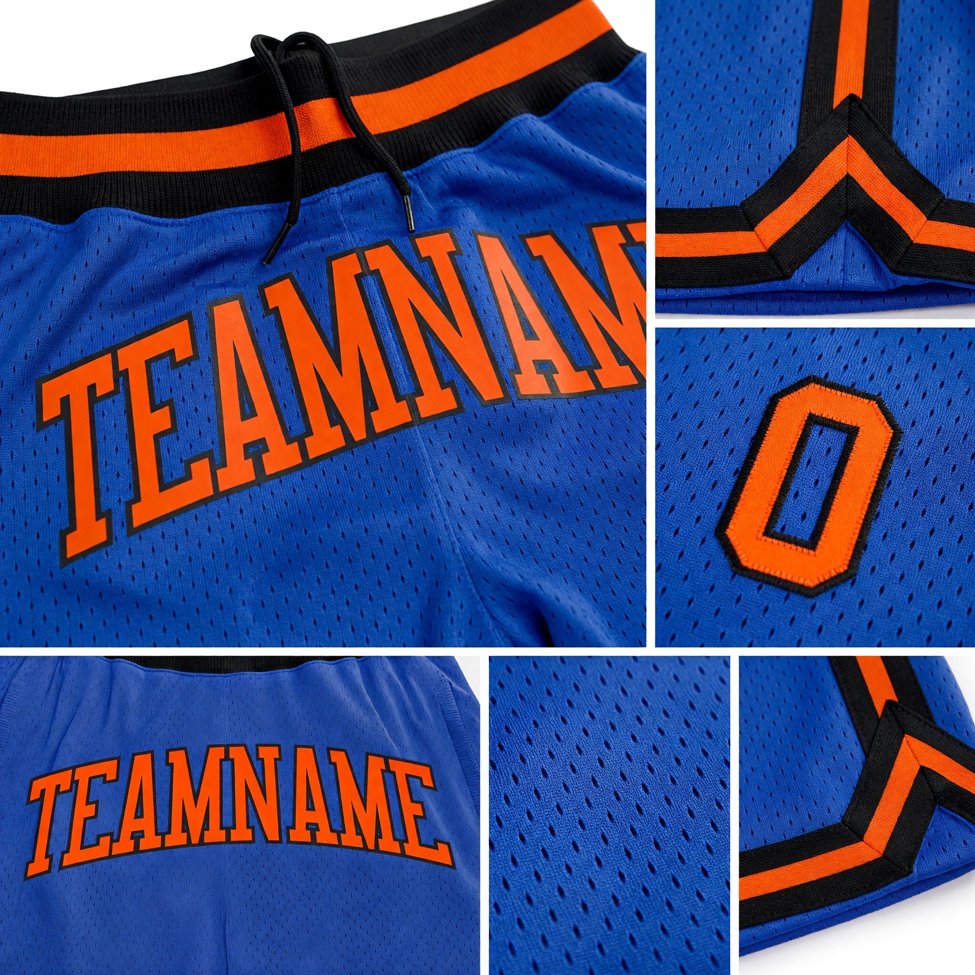 Custom Blue Orange-Black Authentic Throwback Basketball Shorts detail